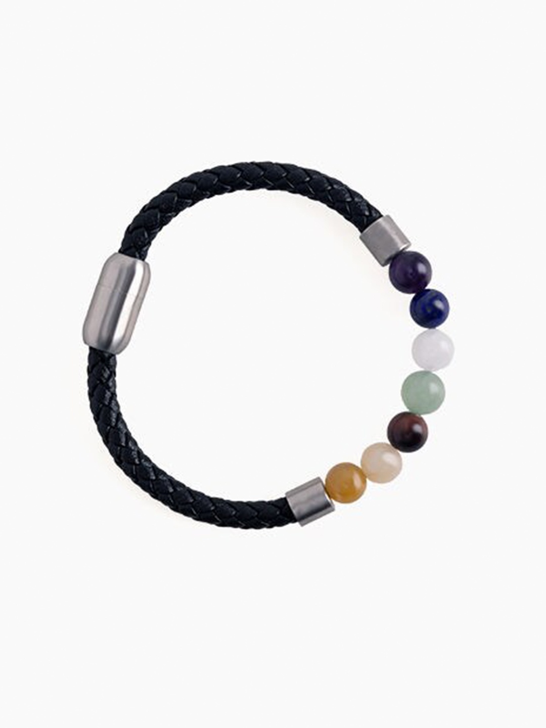 

Snitch Men Leather Beaded Wraparound Bracelet, Black