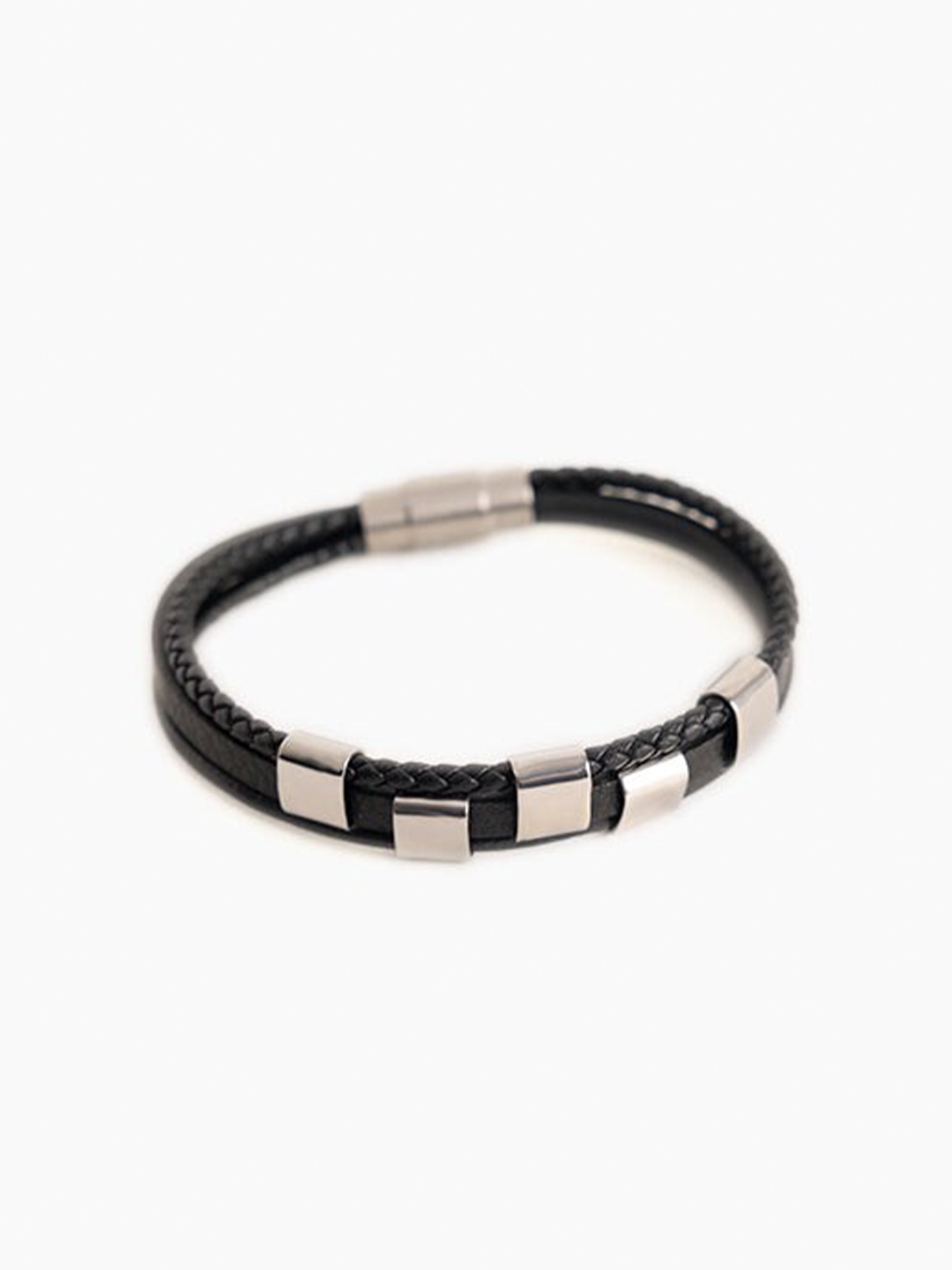 

Snitch Men Leather Multistrand Bracelet, Black