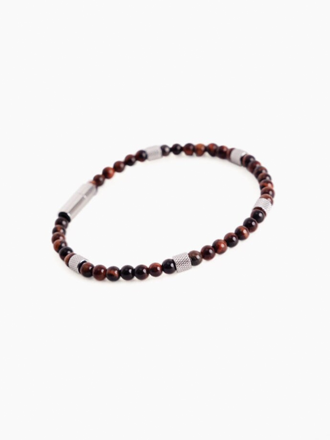 

Snitch Men Leather Beaded Wraparound Bracelet, Silver