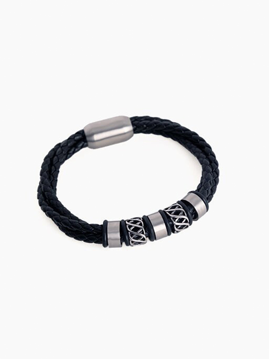 

Snitch Men Leather Wraparound Bracelet, Silver