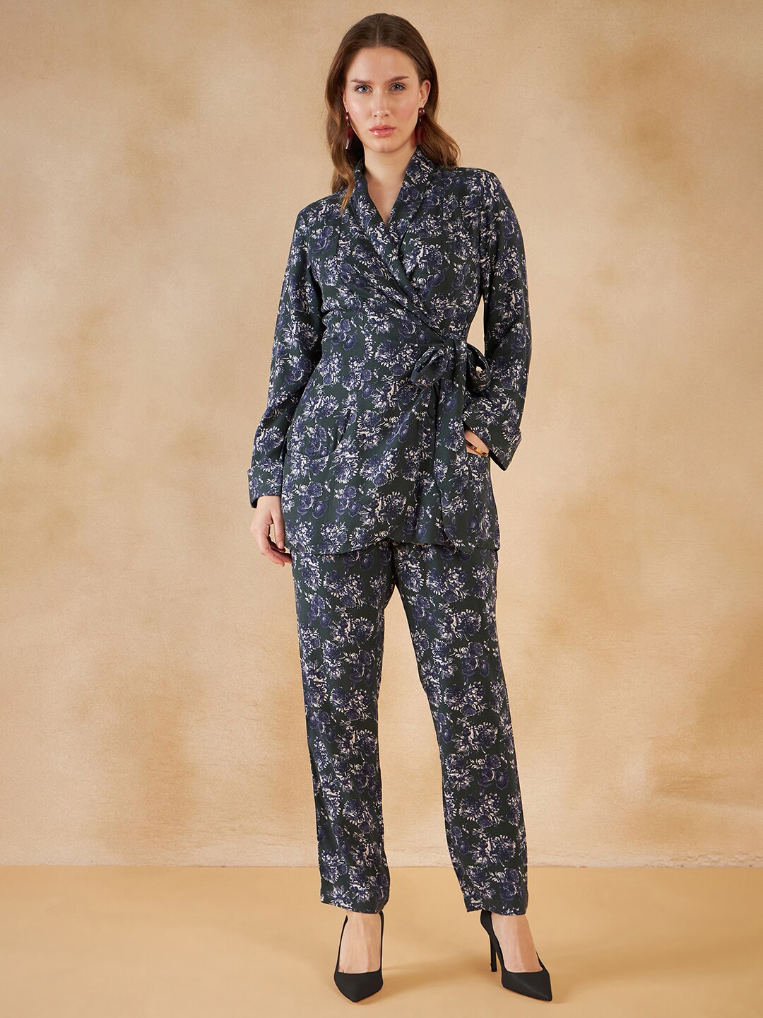 

FEMMELLA Floral Printed Coat & Trousers, Green