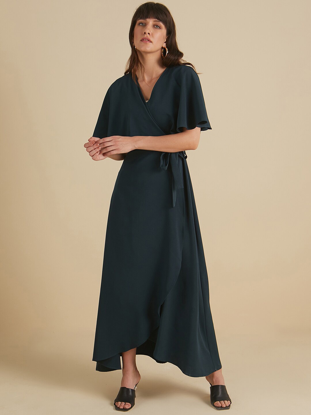 

FEMMELLA Flared Sleeve Wrap Maxi Dress, Green