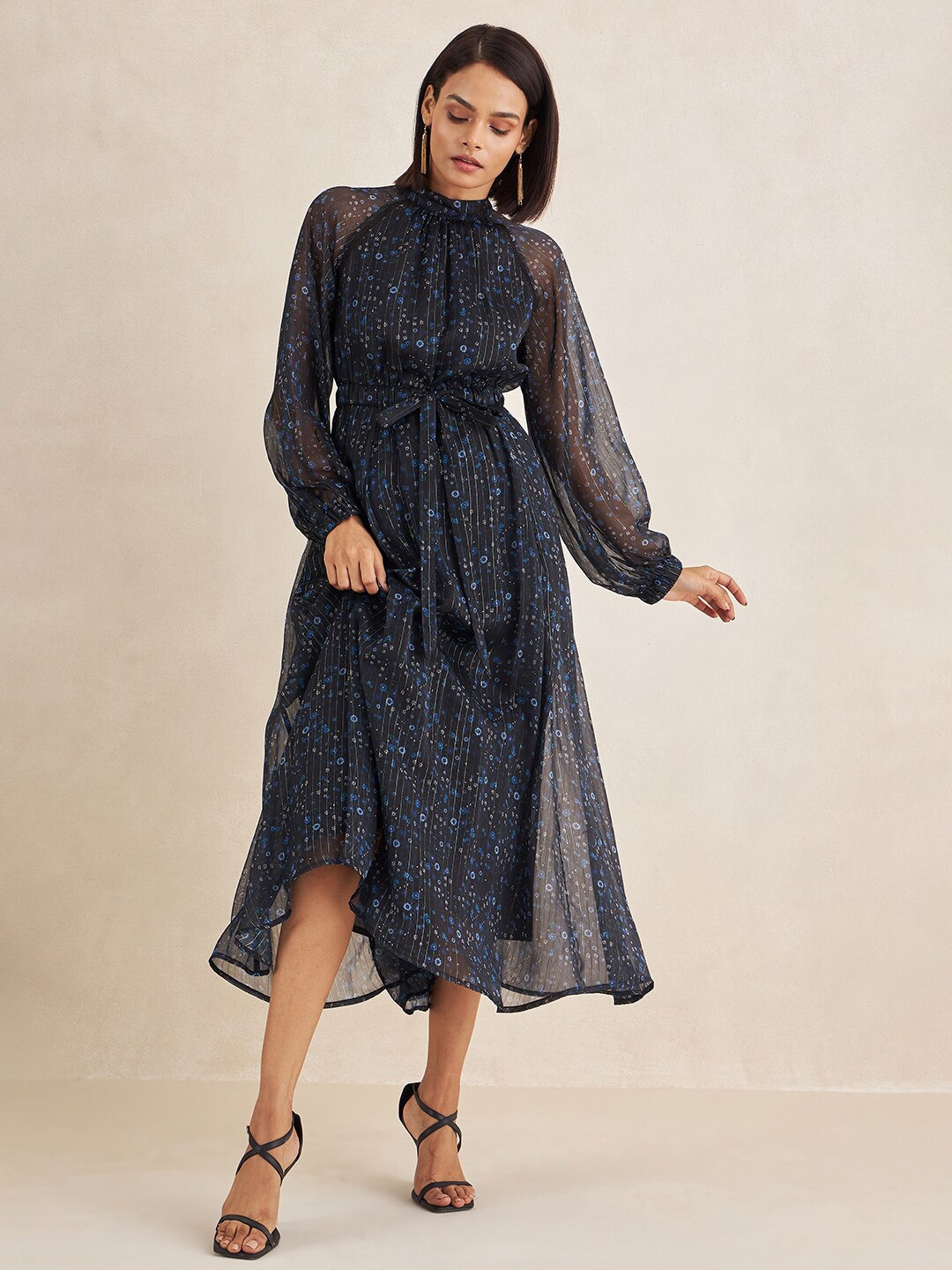 

Femella Floral Printed Puff Sleeve Maxi Dress, Black