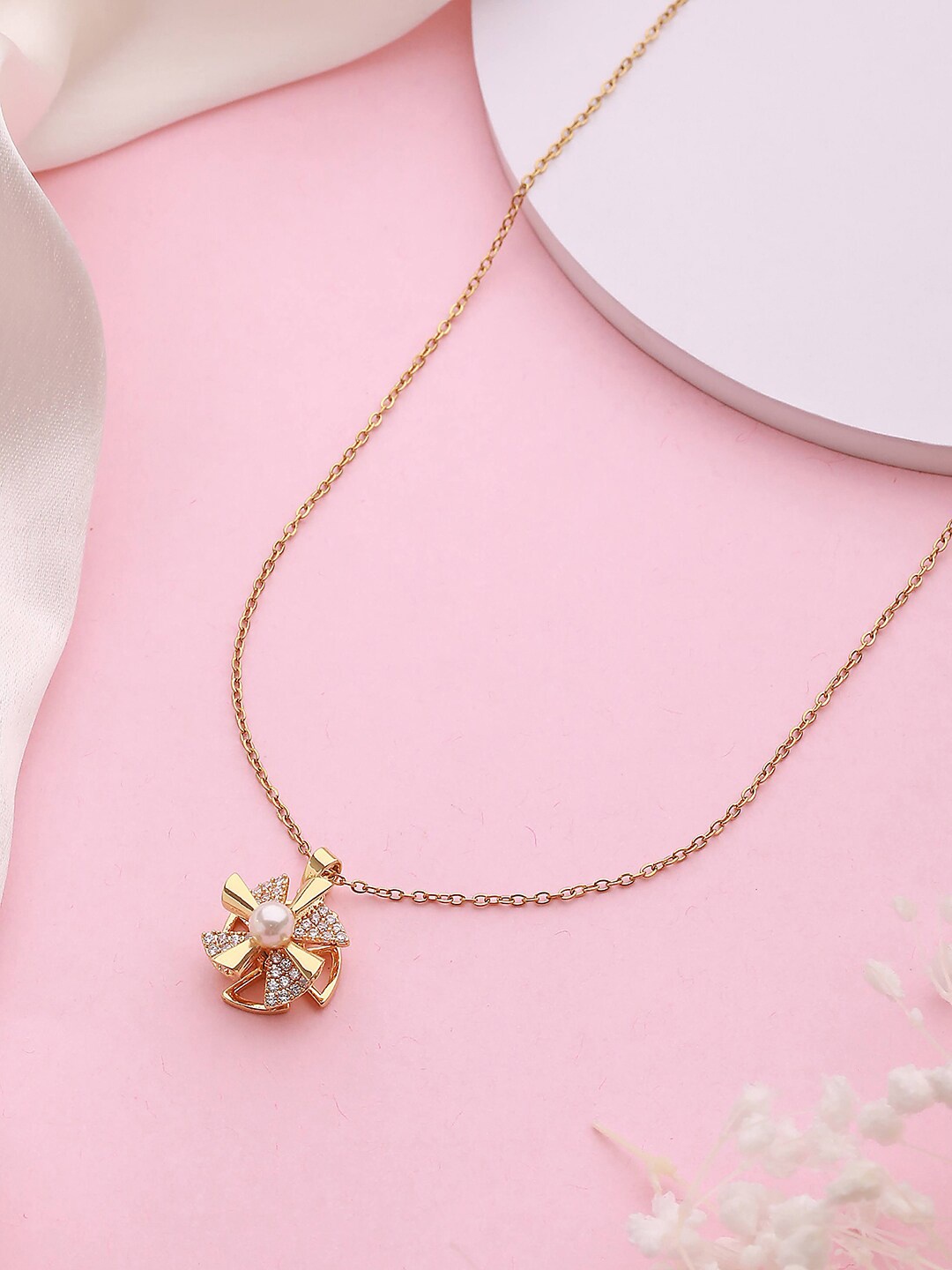 

Jazz and Sizzle Gold-Plated Cubic Zirconia Floral Pendant With Chain