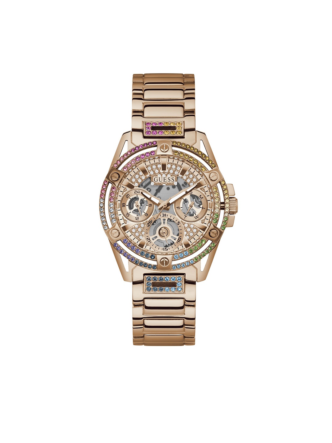 

GUESS Women Embellished Dial & Stainless Steel Straps Analogue Watch GW0464L5, Rose gold