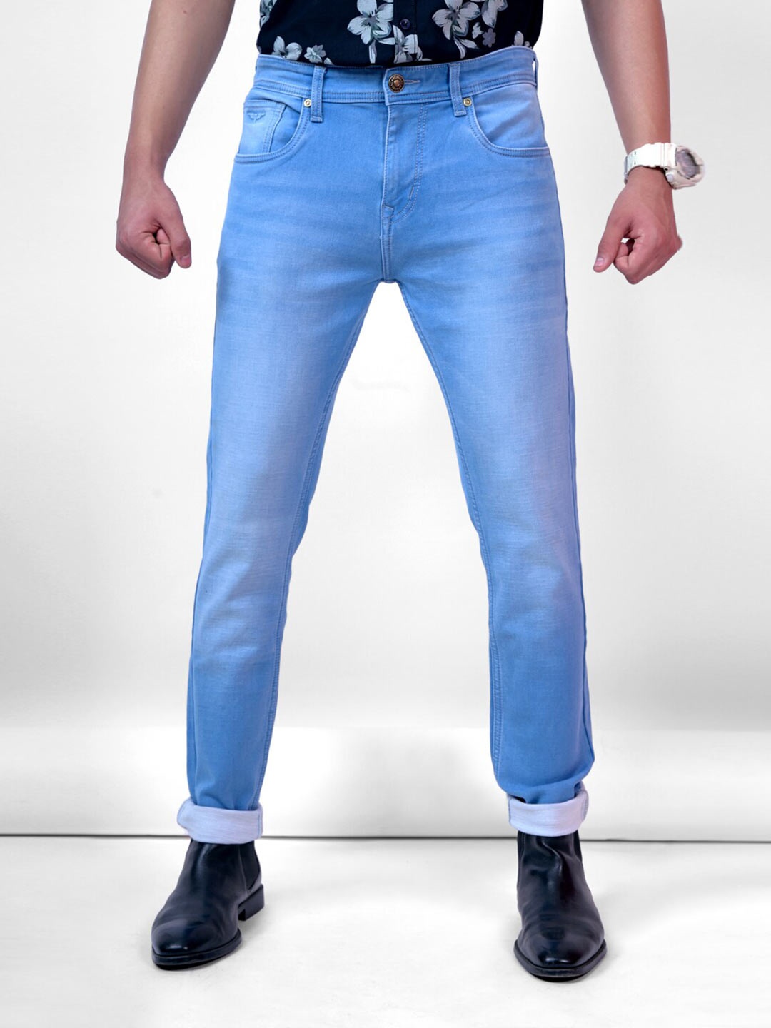 

Pontiac Men Mid Rise Light Fade Stretchable Cotton Jeans, Blue