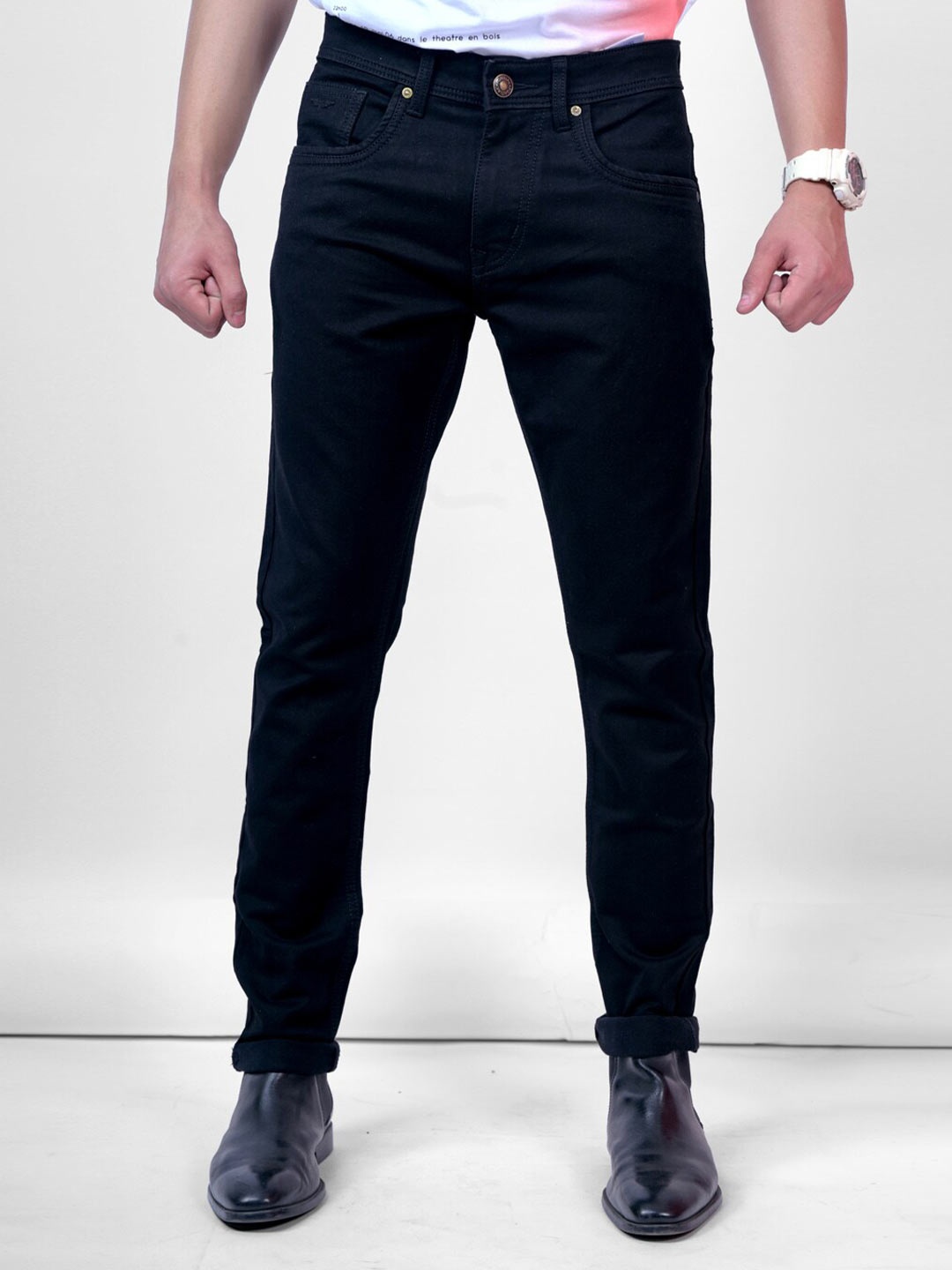 

Pontiac Men Mid Rise Stretchable Cotton Jeans, Black