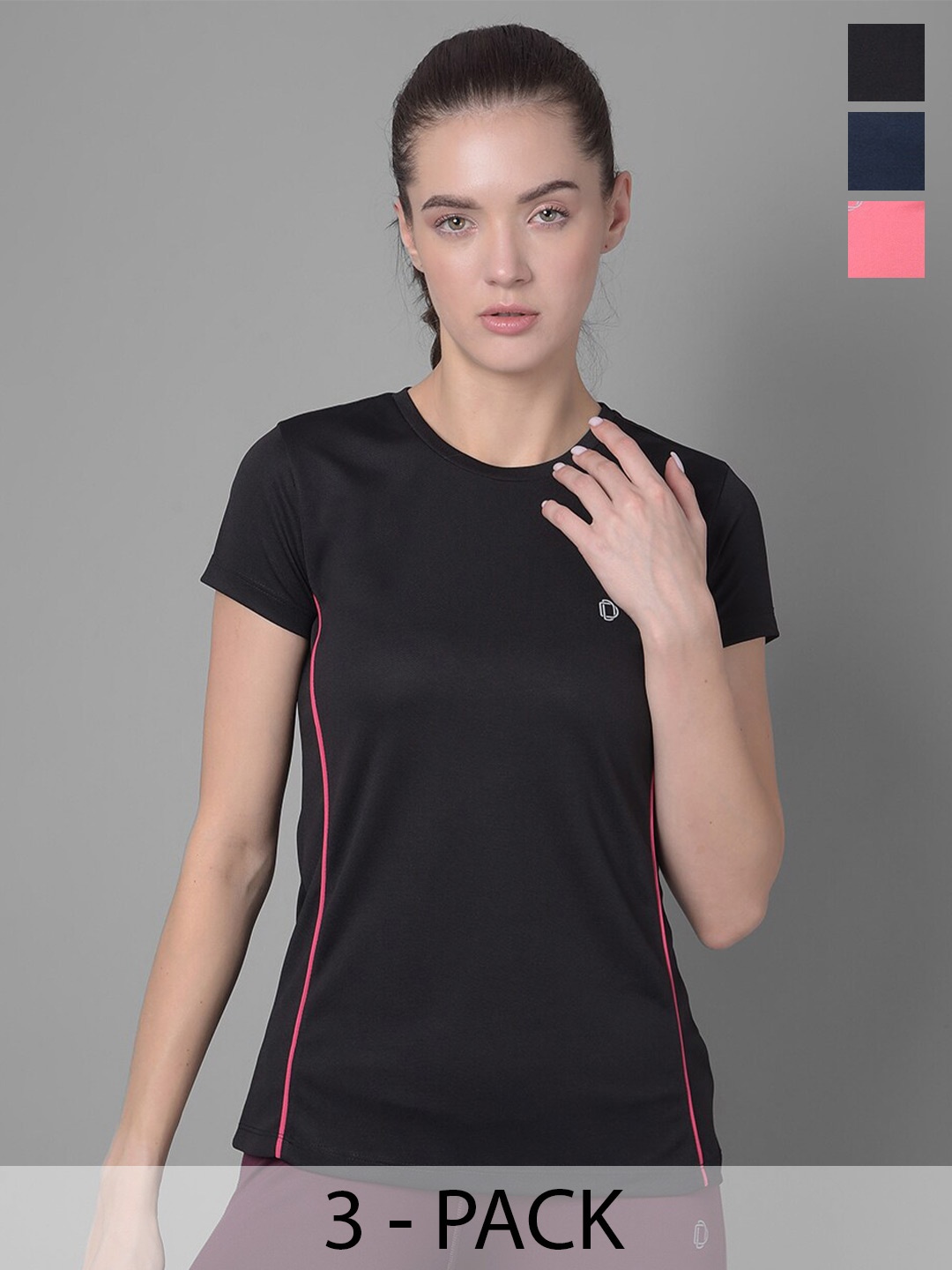 

Dollar Pack Of 3 Round Neck Anti Bacterial Sports T-Shirt, Black