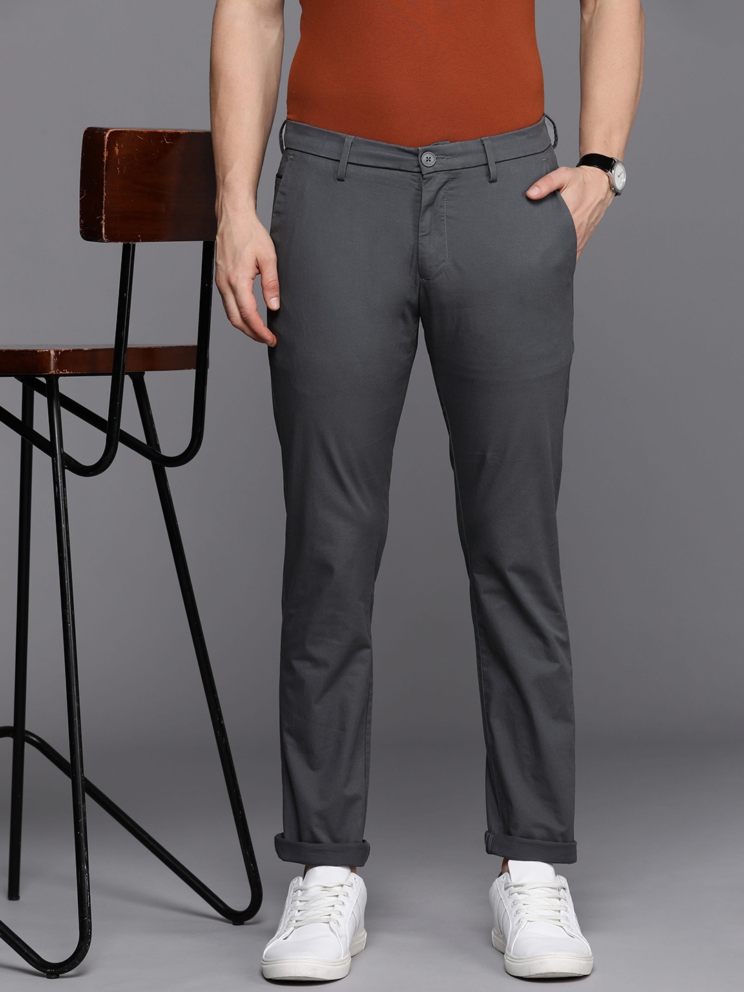

Allen Solly Men Mid Rise Slim Fit Semiformal Trousers, Grey