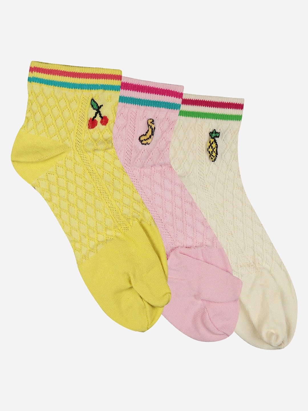 

Bodycare Women Pack Of 3 Cotton Patterned Ankle Length Socks, Yellow
