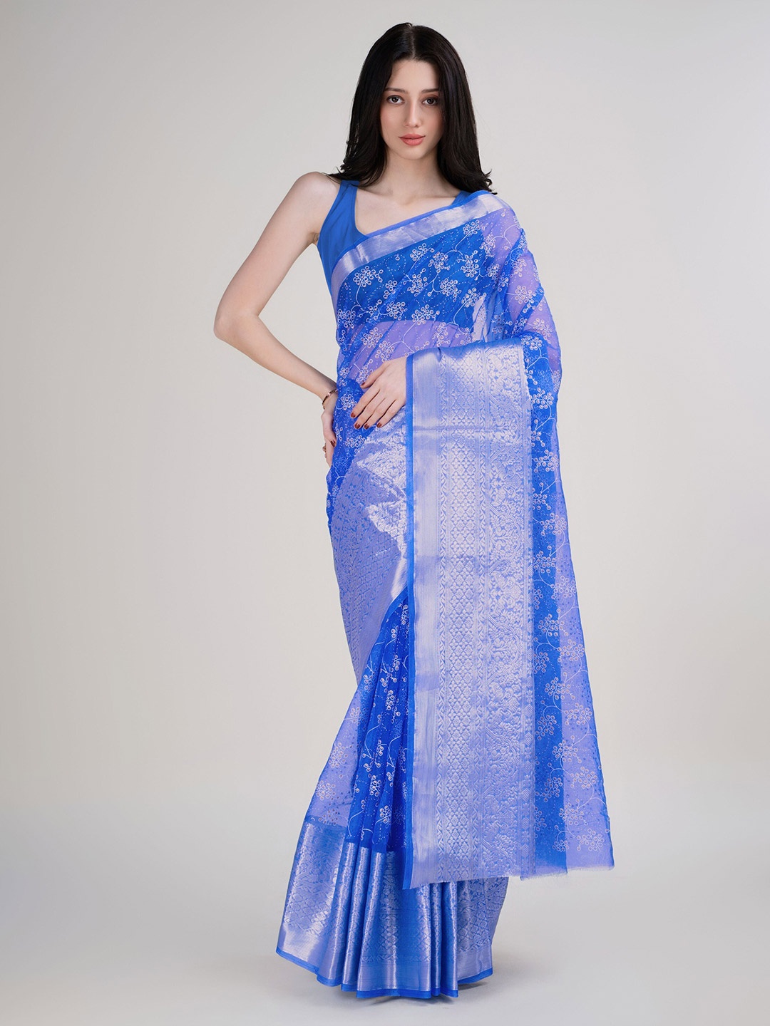 

Anouk Embellished Sequinned Organza Kanjeevaram Saree, Blue