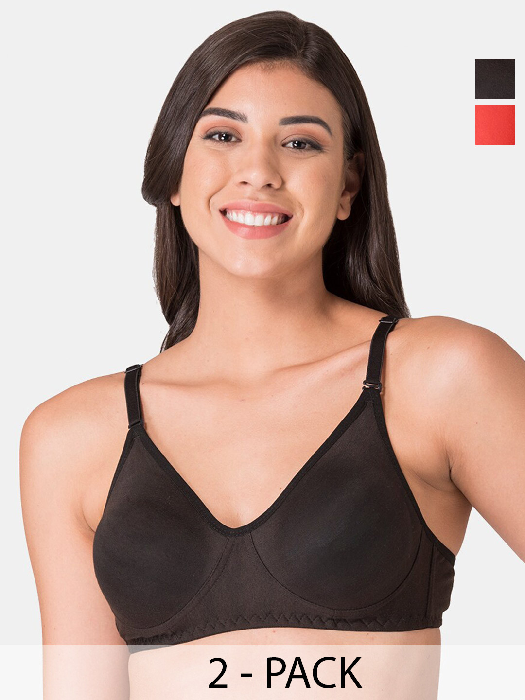 

KOMLI Pack of 2 Cotton Full Coverage Bra, Black