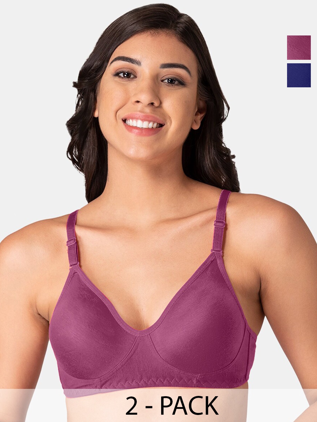 

KOMLI Pack of 2 Cotton Full Coverage Bra, Burgundy