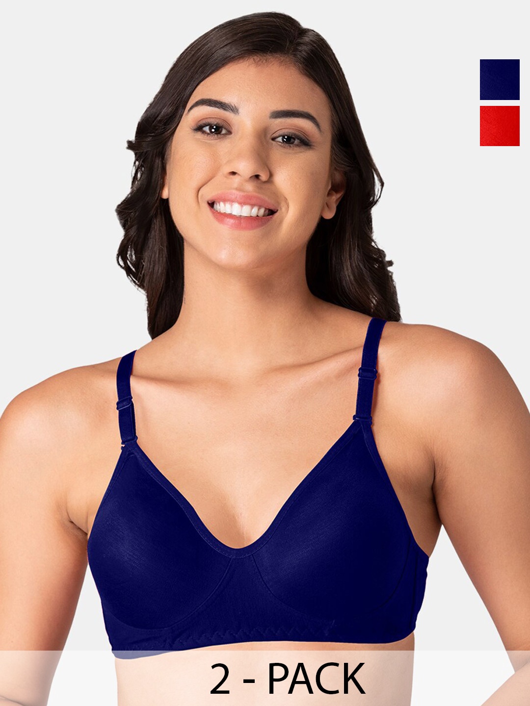 

KOMLI Pack of 2 Full Coverage Cotton Beginners Bra With All Day Comfort, Navy blue