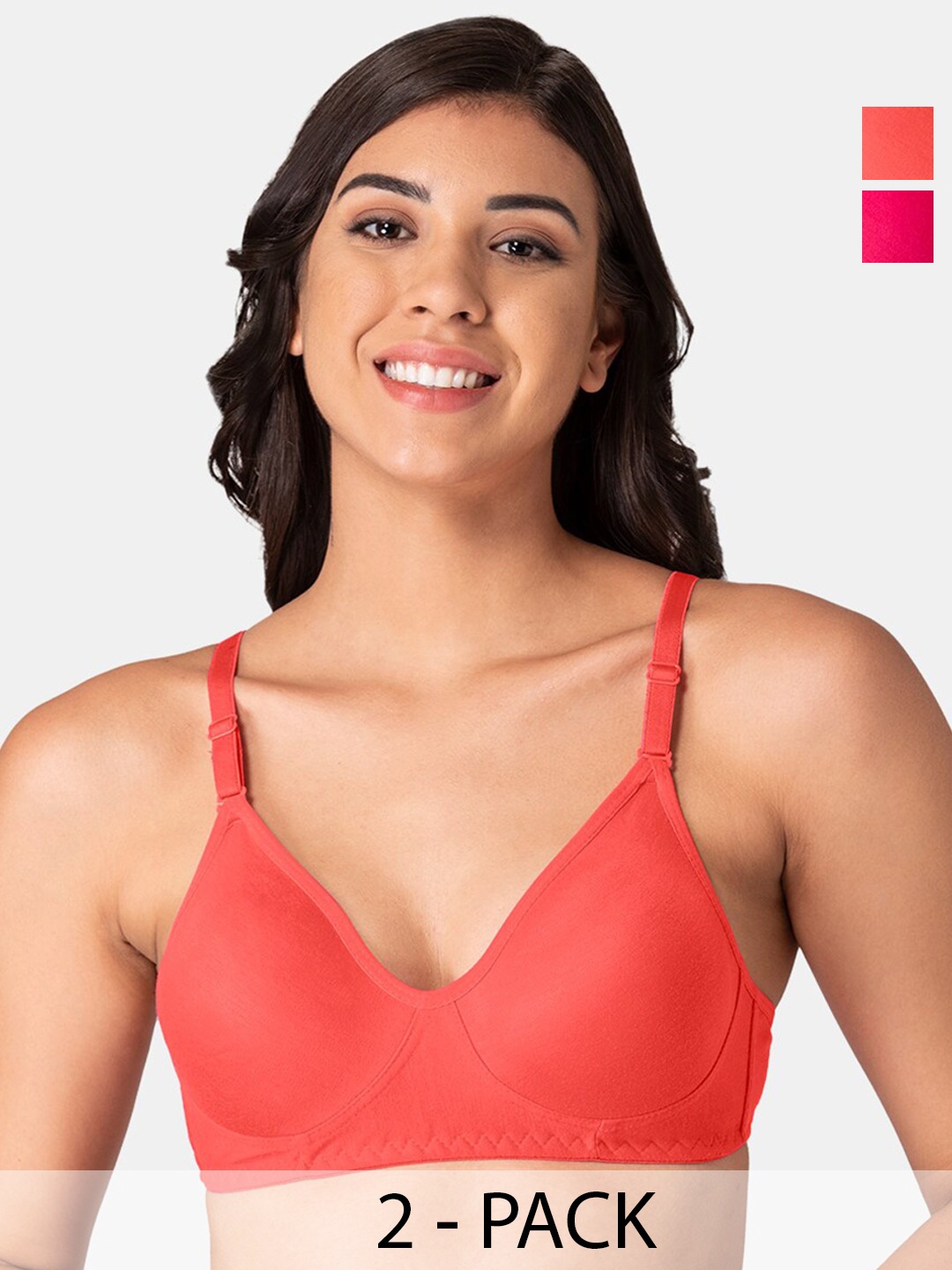 

KOMLI Pack of 2 Cotton Full Coverage Bra, Coral