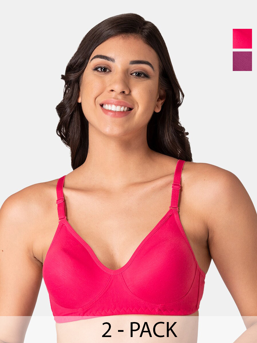 

KOMLI Pack of 2 Full Coverage Cotton Beginners Bra With All Day Comfort, Pink