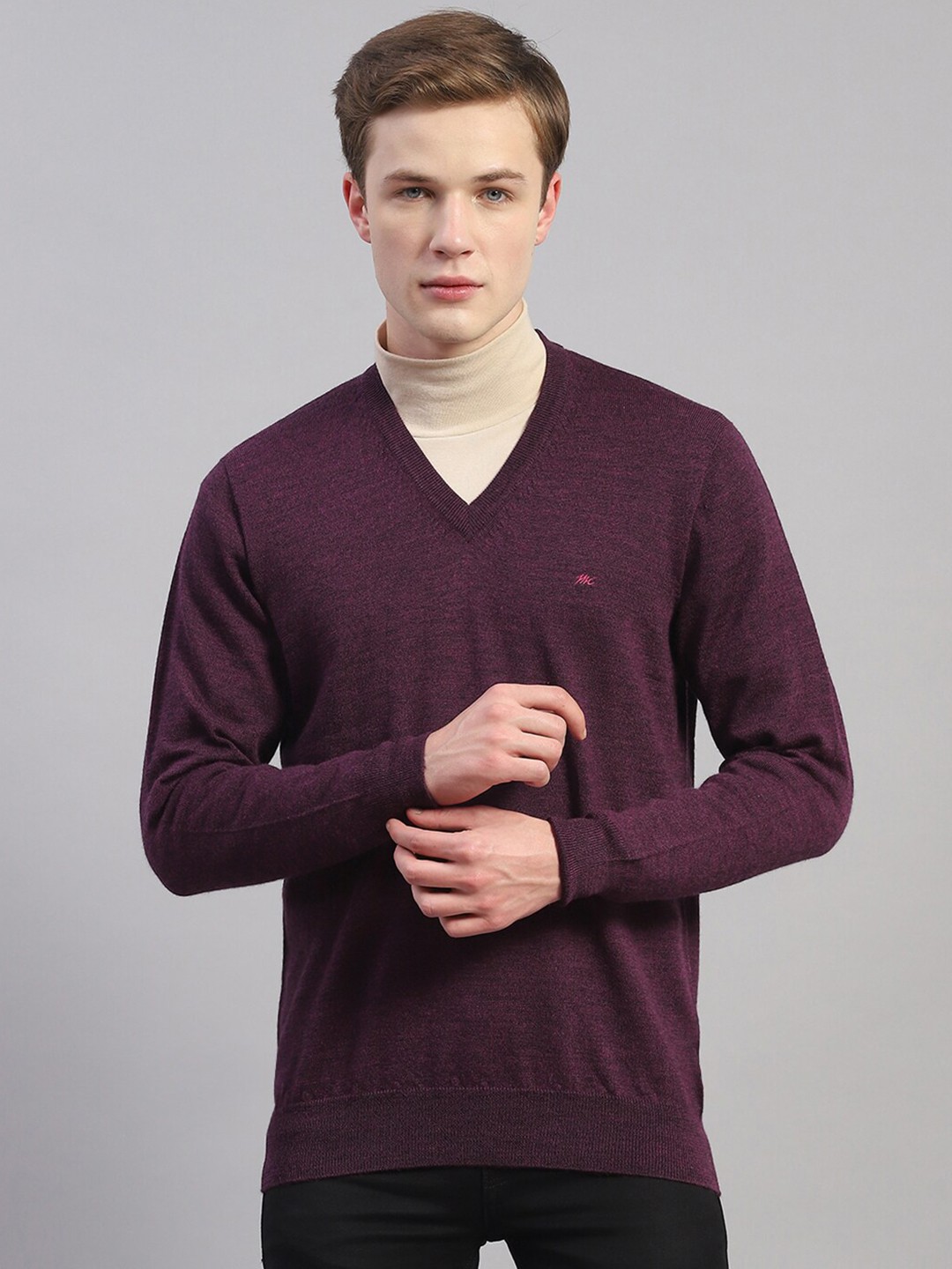 

Monte Carlo V-Neck Long Sleeves Woollen Pullover, Purple