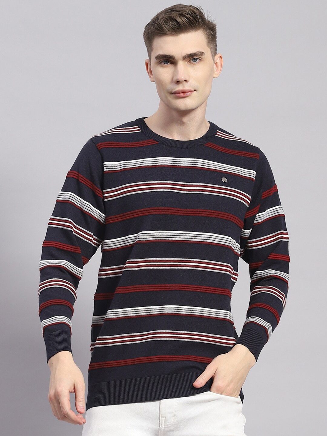 

Monte Carlo Striped Woollen Pullover, Navy blue