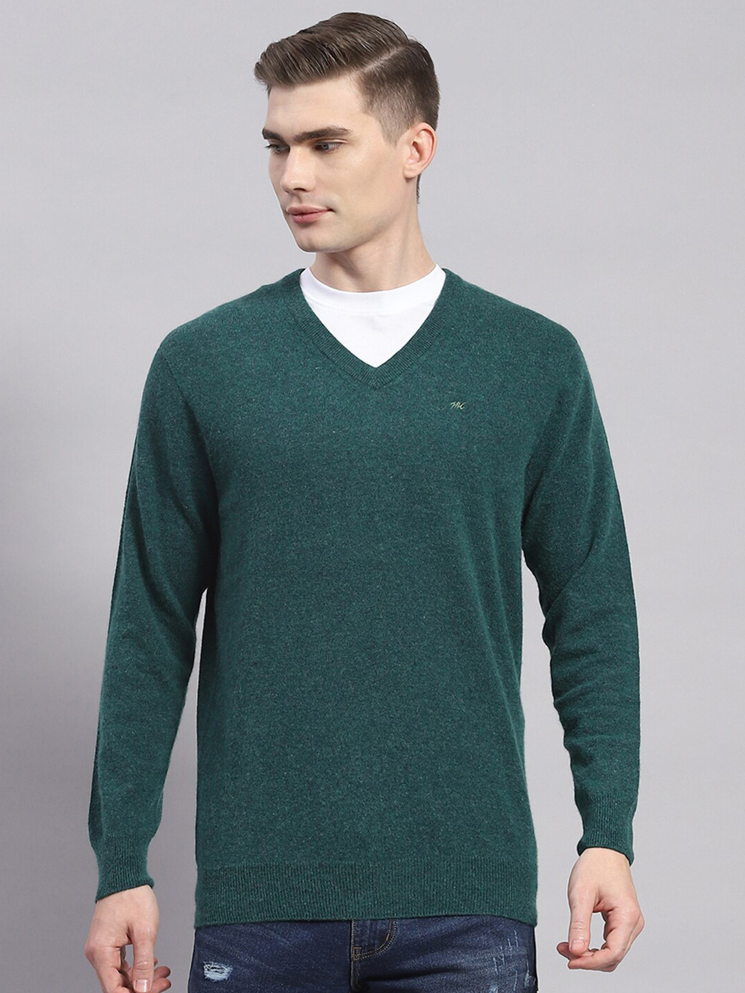 

Monte Carlo V-Neck Woollen Pullover, Green