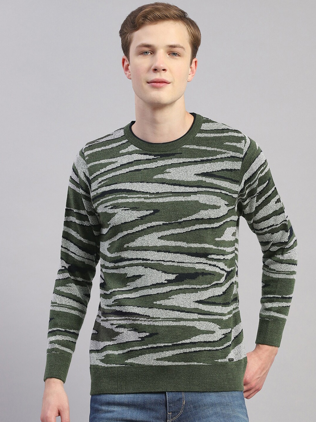 

Monte Carlo Abstract Printed Woollen Pullover, Green
