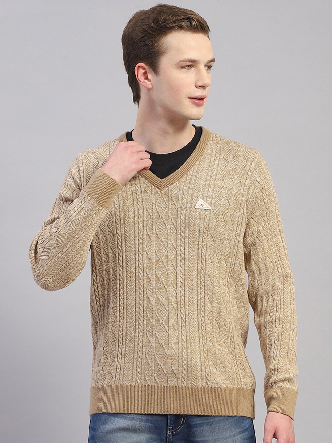 

Monte Carlo Self Designed V-Neck Woollen Pullover, Camel brown