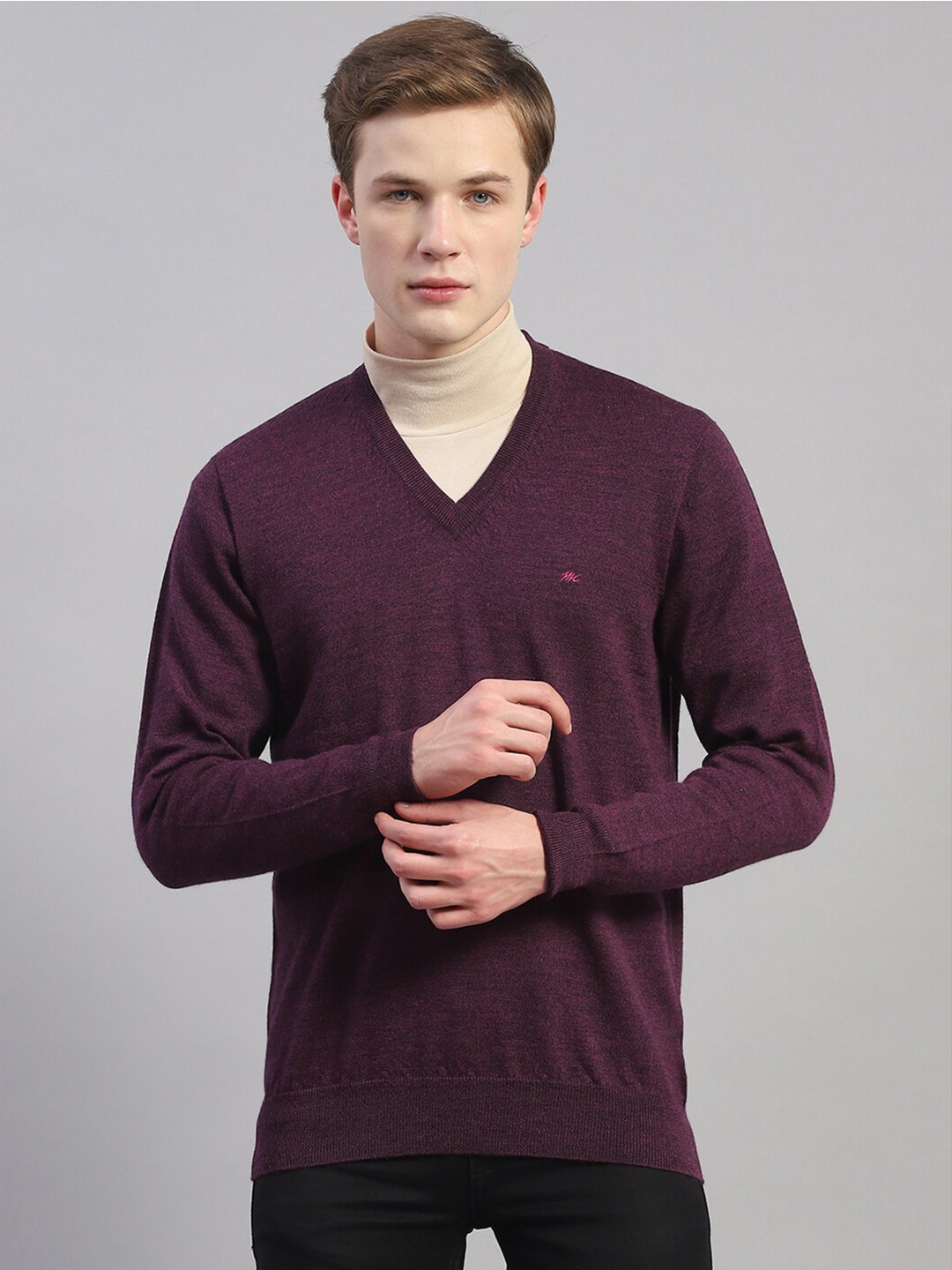 

Monte Carlo V-Neck Woollen Pullover Sweater, Purple