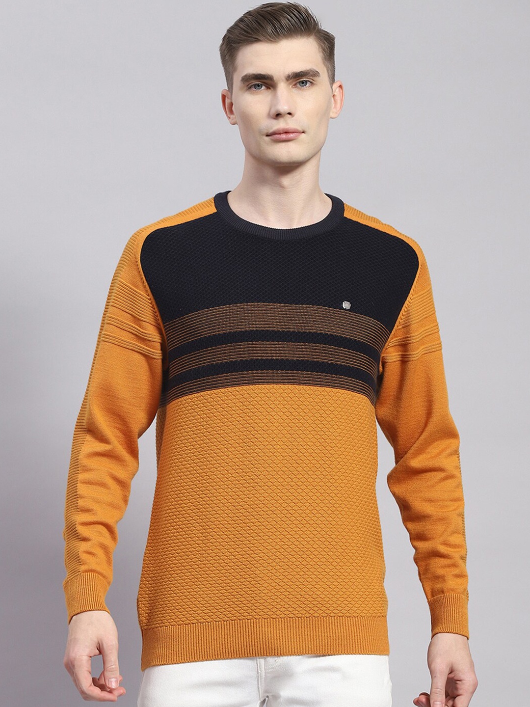 

Monte Carlo Colourblocked Round Neck Pullover, Mustard