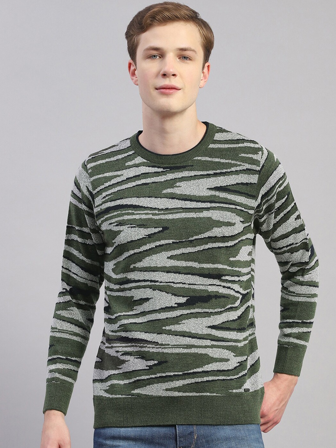 

Monte Carlo Abstract Printed Woollen Pullover Sweater, Green