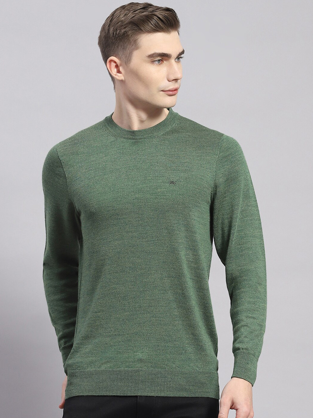 

Monte Carlo Round Neck Woollen Pullover Sweater, Green
