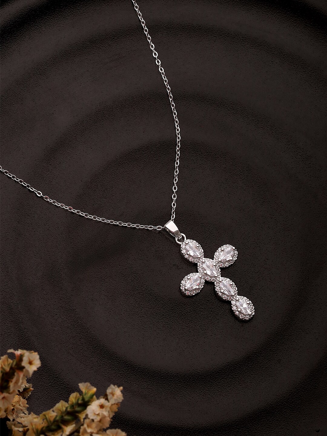 

Jazz and Sizzle Silver-Plated Cubic Zirconia Contemporary Pendant With Chain