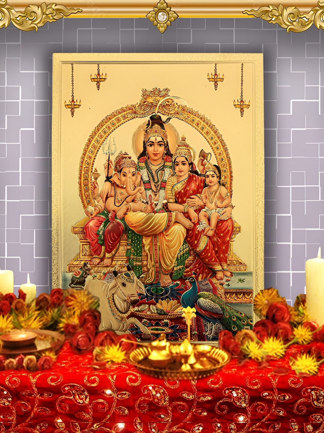 

Hawai Gold-Toned & Red Gold Plated Shiv Parivar Wall Art