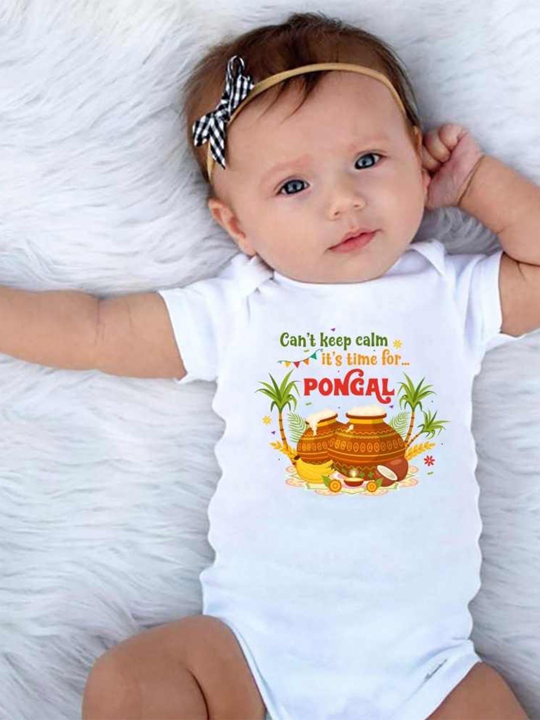 

KNITROOT Infants Pongal Printed Bodysuit, White