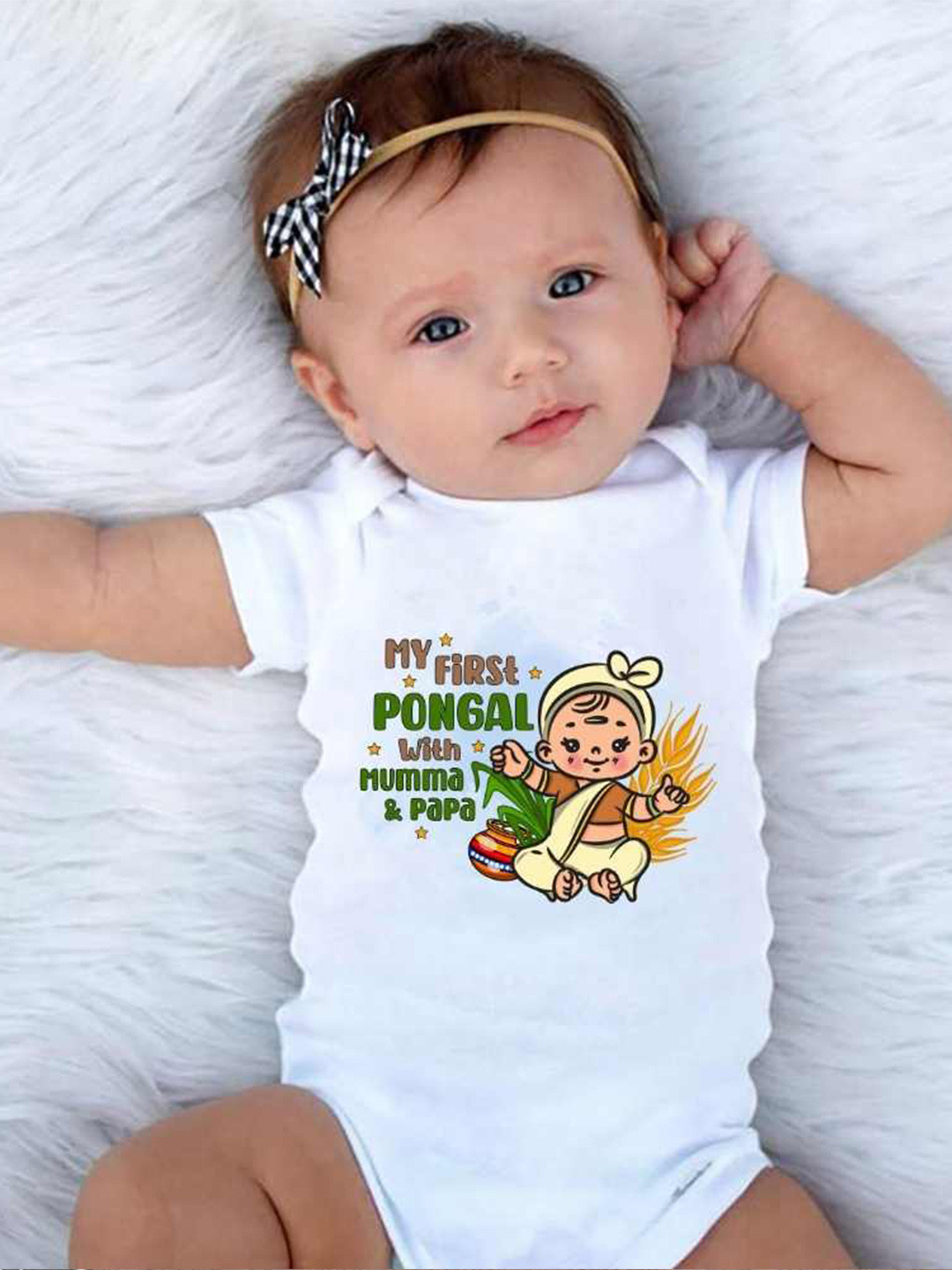 

KNITROOT Infants Pongal Printed Bodysuit, White