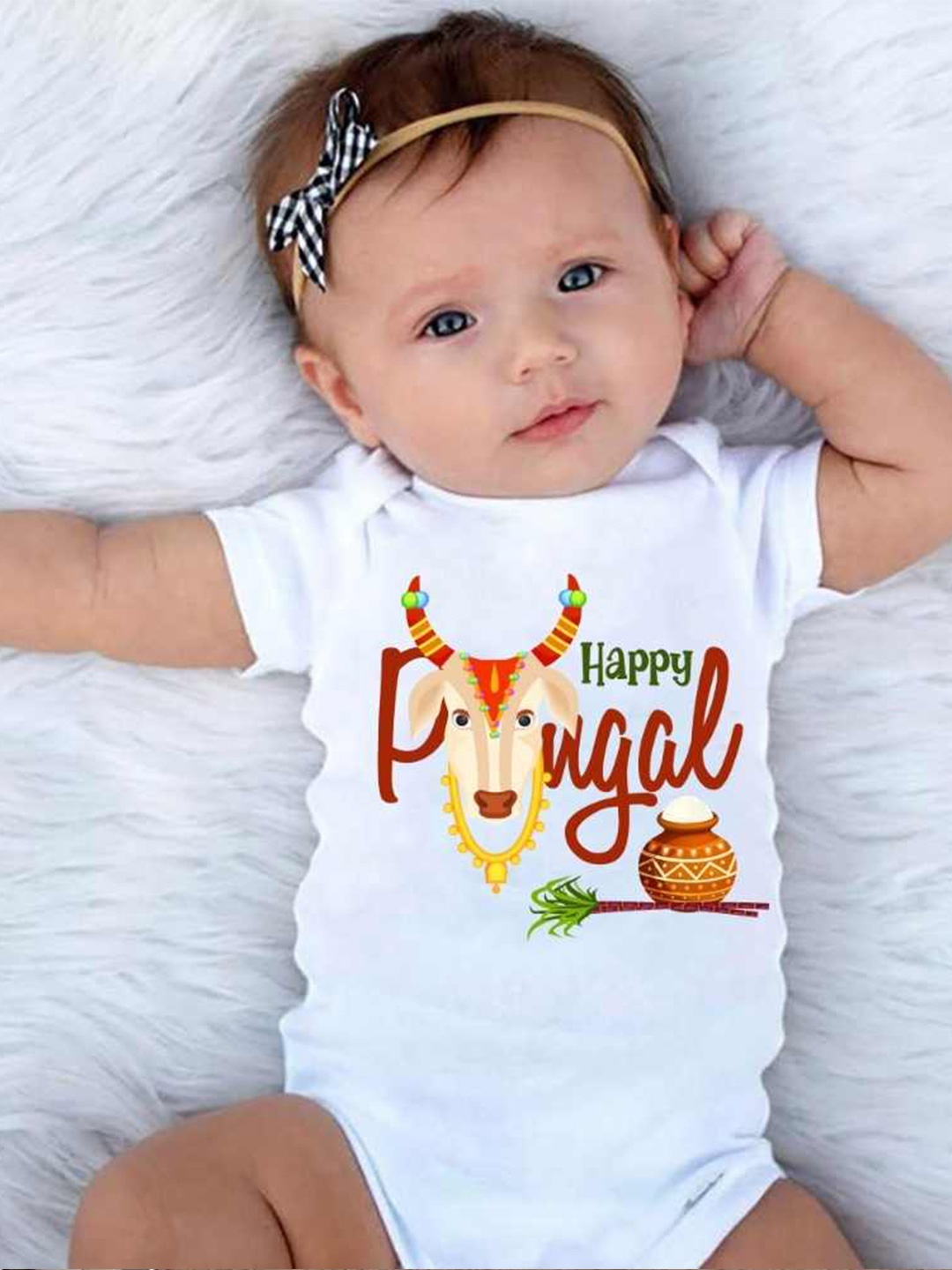 

KNITROOT Infants Pongal Printed Bodysuit, White