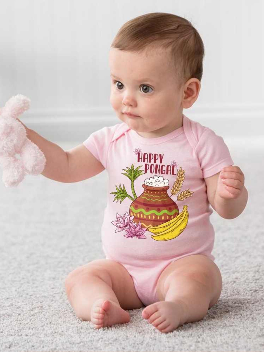 

KNITROOT Infants Pongal Printed Bodysuit, Pink