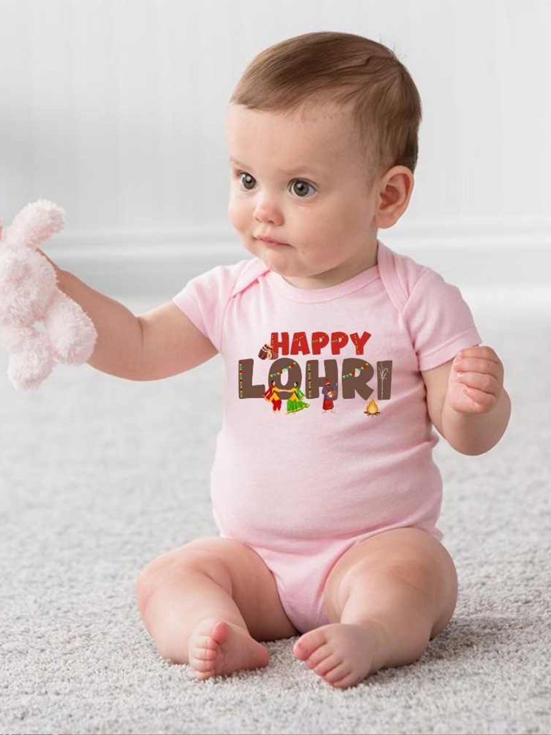 

KNITROOT Infants Lohri Printed Bodysuit, Pink