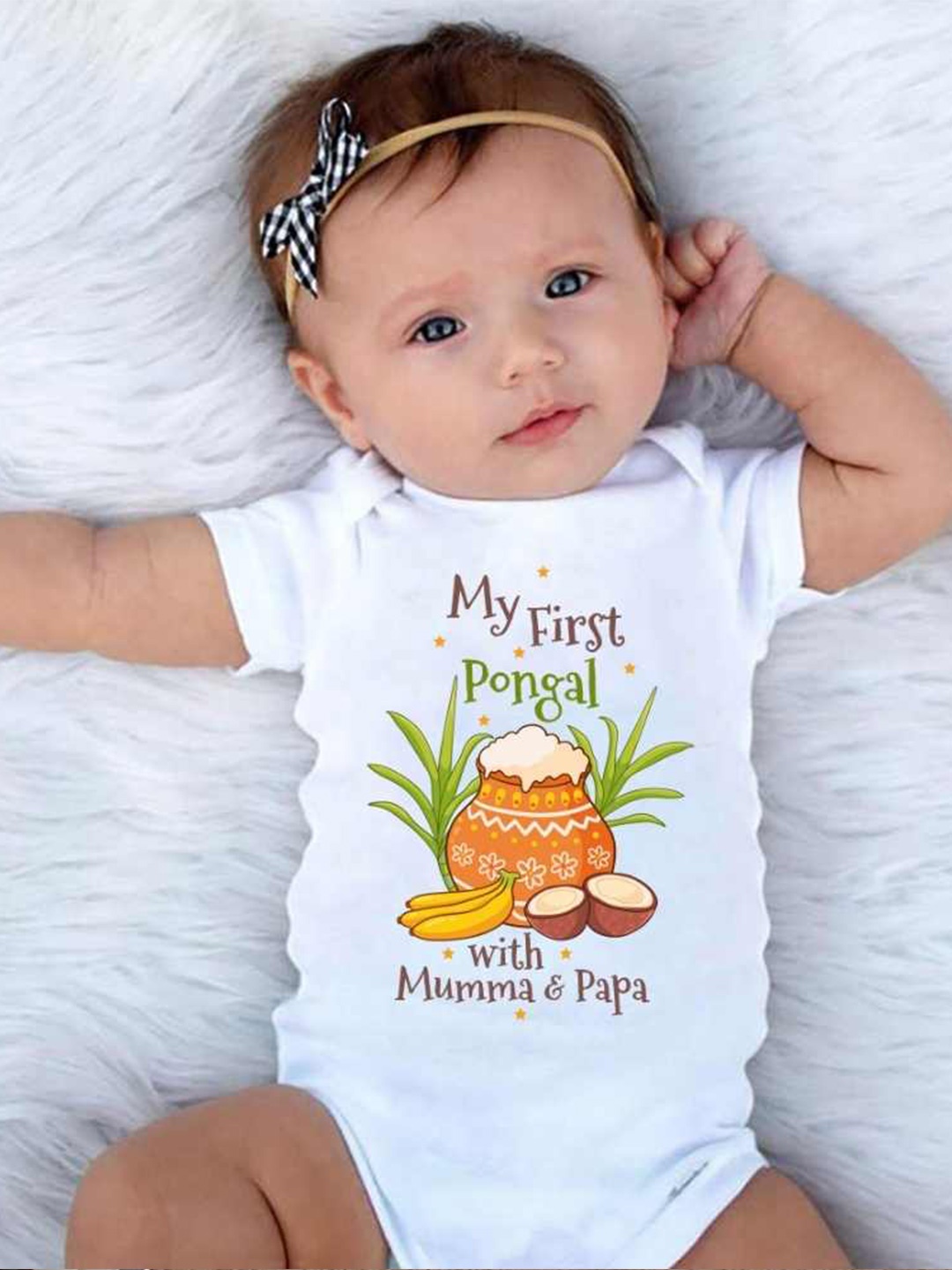 

KNITROOT Infants Pongal Printed Bodysuit, White