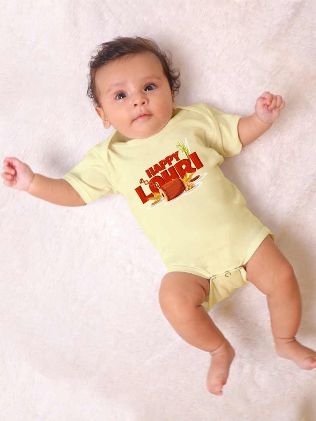 

KNITROOT Infants Kids Typography Printed Bodysuit, Yellow