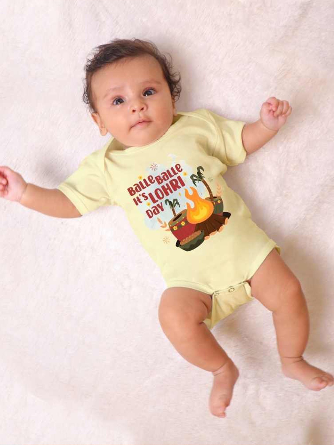 

KNITROOT Infants Kids Typography Printed Bodysuit, Yellow