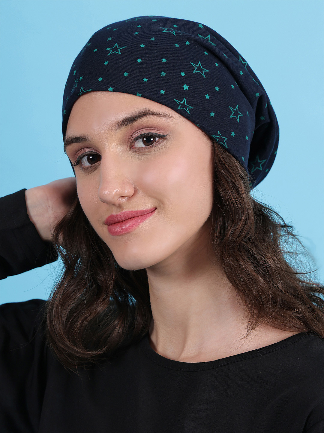 

MACK JONNEY Women Navy Blue Printed Beanie