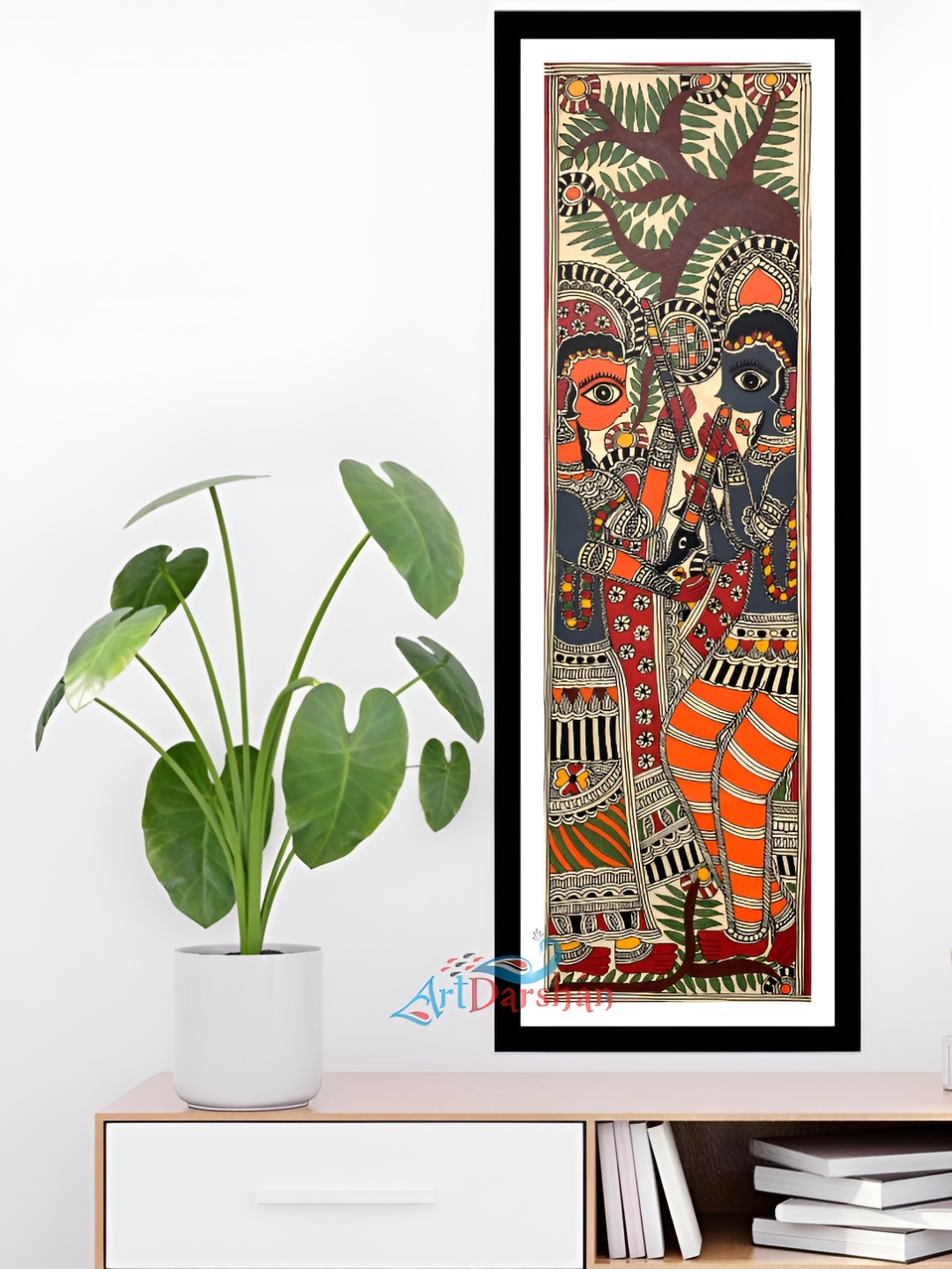 

ARTDARSHAN Black & Red Madhubani Radha Krishna Painting Wall Art