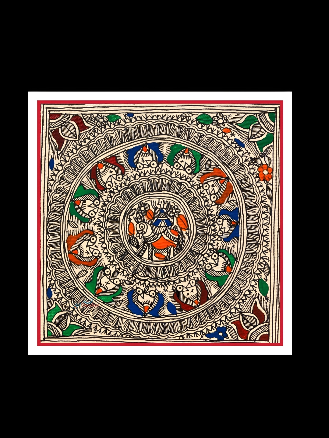 

ARTDARSHAN Black & Beige Godna Madhubani Painting Wall Art