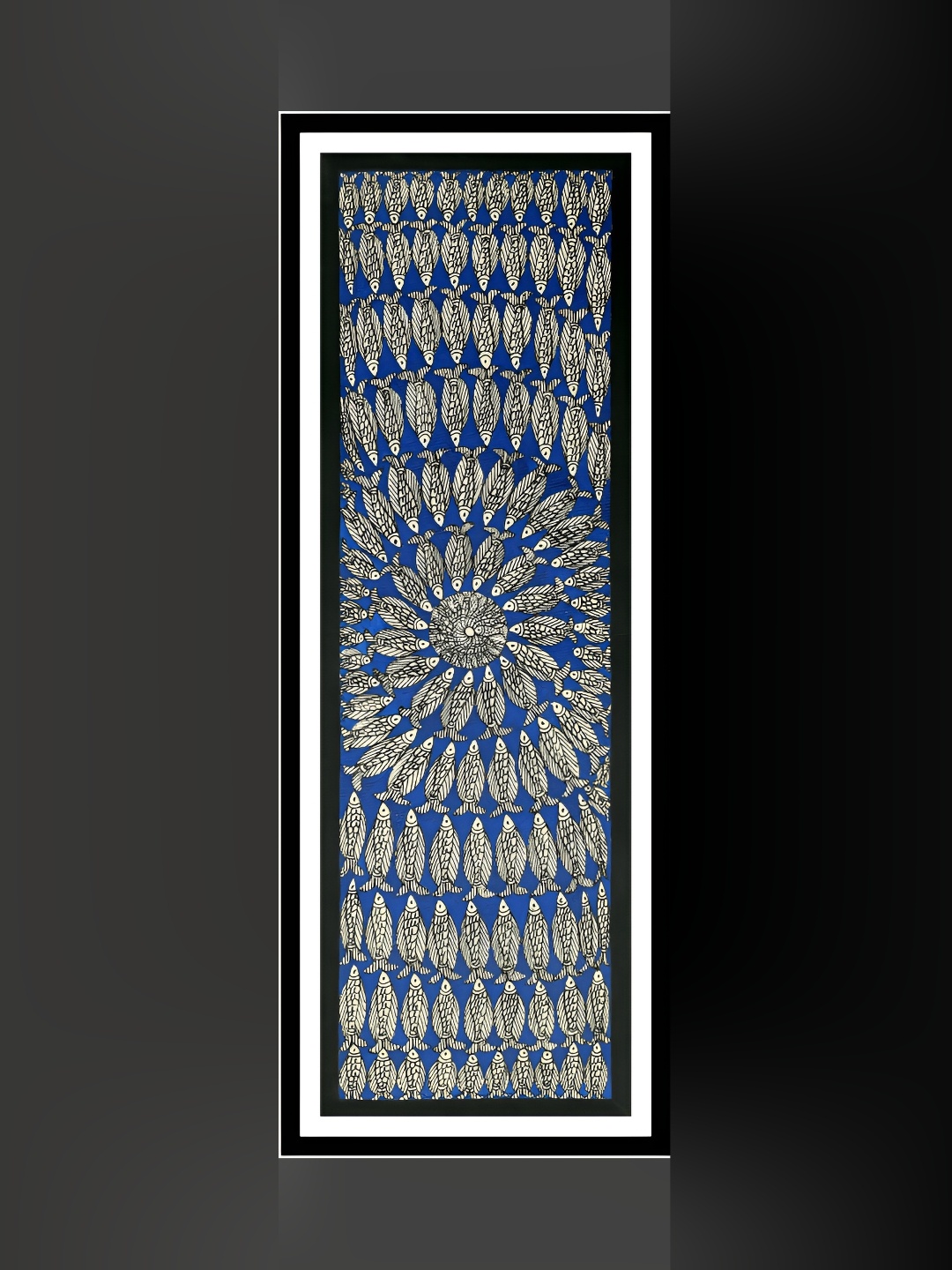 

ARTDARSHAN Black & Blue Madhubani Fish Mandala Painting Wall Art