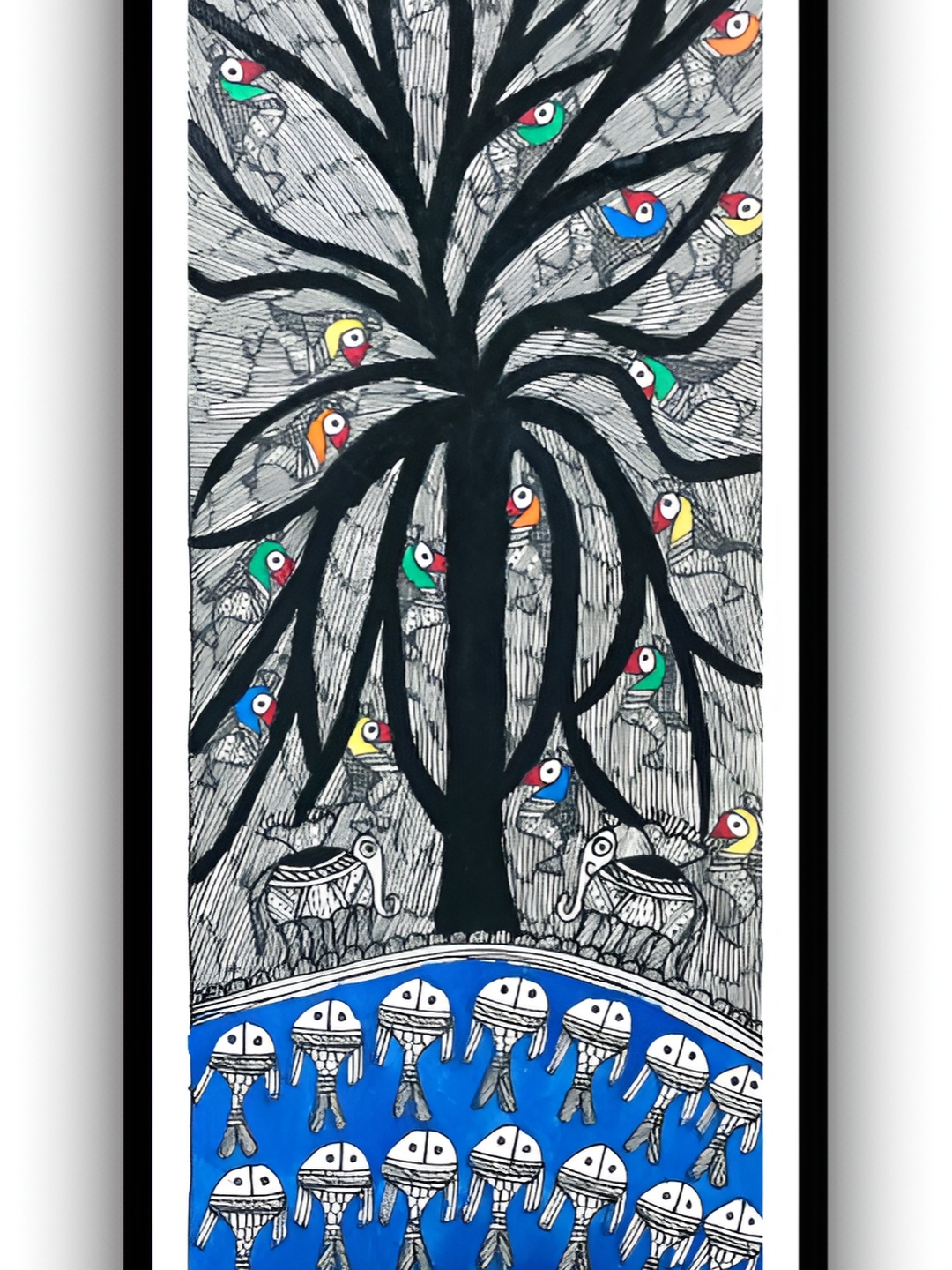 

ARTDARSHAN White & Blue Madhubani Life of Tree Painting Wall Art