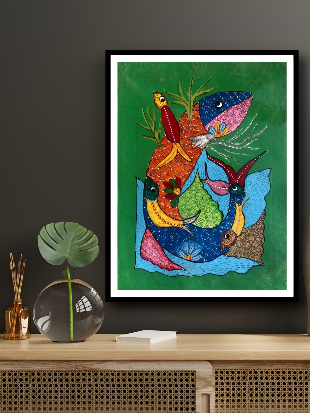 

ARTDARSHAN Green & Red Fish Painting Wall Art