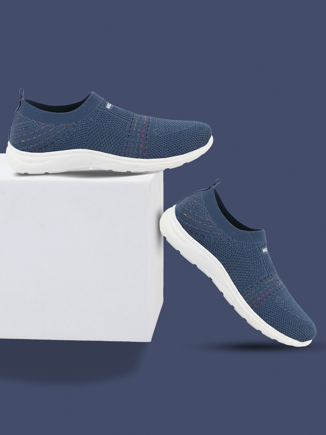 

WELCOME Women Textured Round Toe Mesh Slip-On Sneakers, Blue