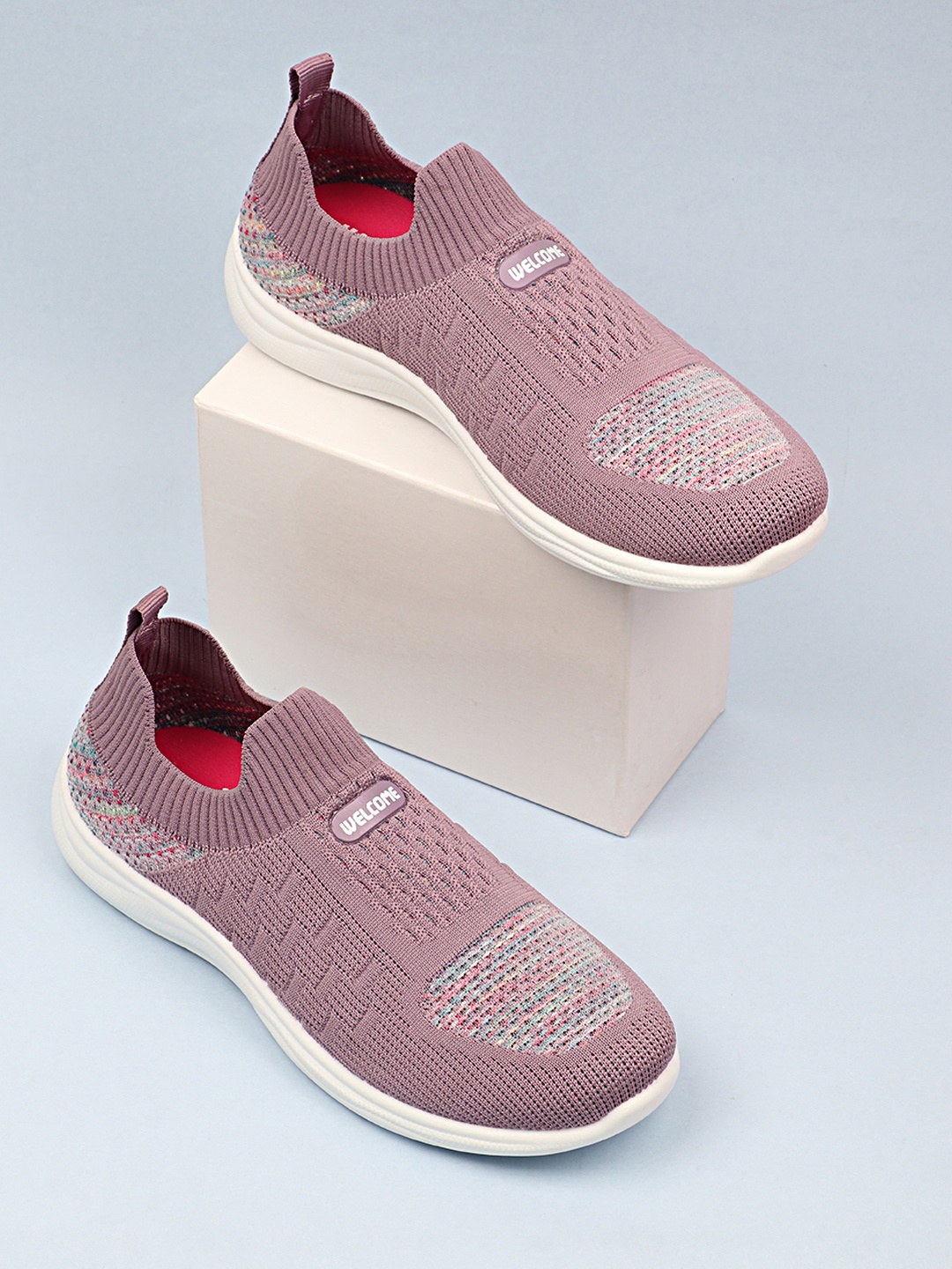 

WELCOME Women Textured Mesh Slip-On Sneakers, Mauve