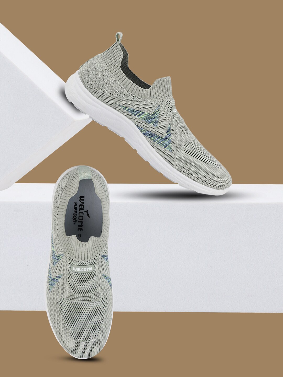 

WELCOME Women Textured Round Toe Mesh Slip-On Sneakers, Green