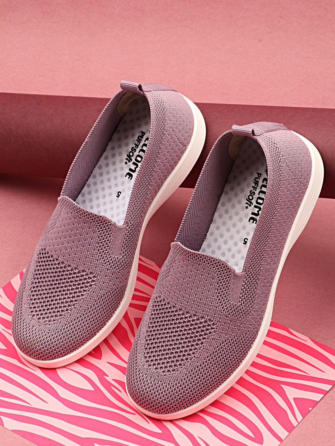 

WELCOME Women Textured Mesh Slip-On Sneakers, Mauve