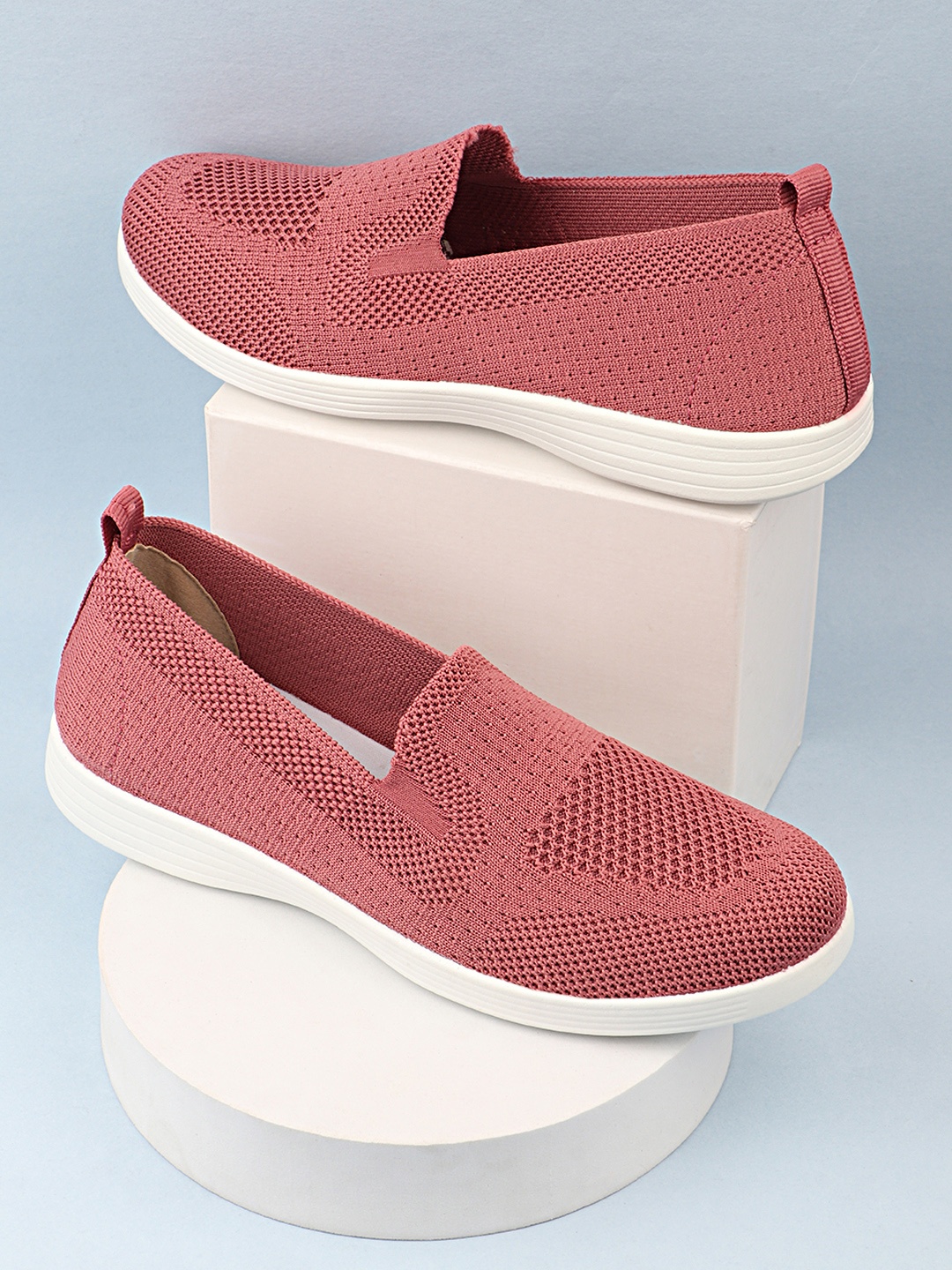 

WELCOME Women Textured Mesh Slip-On Sneakers, Peach